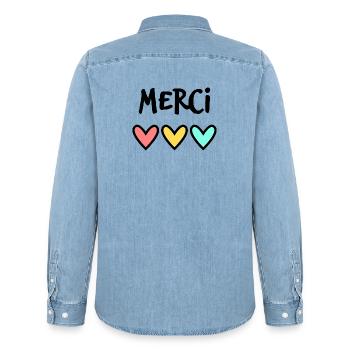 MERCI. MAÎTRESSE. MAÎTRE. MERCI MAÎTRESSE - Chemise en denim homme bio Stanley/Stella - bleu clair délavé - Dos - AI Model Male 185 light (185cm)
