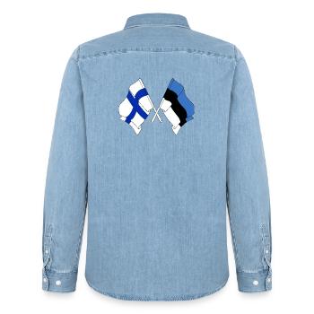 Finnland-Flagge, Estland-Flagge - Männer Jeanshemd Organic von Stanley/Stella - verwaschenes Hellblau - Hinten - AI Model Male 185 light (185cm)
