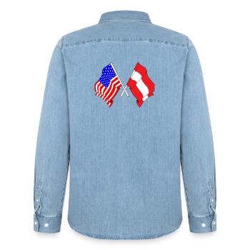 Drapeau des États-Unis, drapeau de l’Autriche - Chemise en denim homme bio Stanley/Stella - bleu clair délavé - Dos - AI Model Male 185 light (185cm)