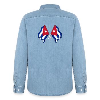 Two flags Cuba - Men’s Organic Denim Shirt by Stanley/Stella - light wash - Back - AI Model Male 185 light (185cm)