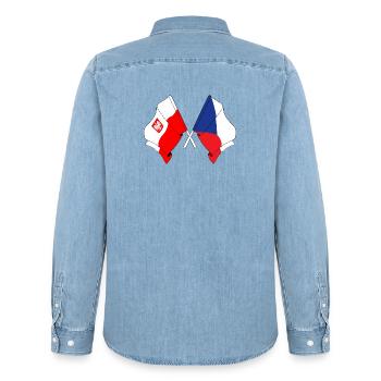 Drapeau Pologne, République tchèque - Chemise en denim homme bio Stanley/Stella - bleu clair délavé - Dos - AI Model Male 185 light (185cm)