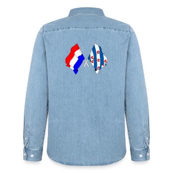 Drapeau des Pays-Bas, Frise croisé - Chemise en denim homme bio Stanley/Stella - bleu clair délavé - Dos - AI Model Male 185 light (185cm)