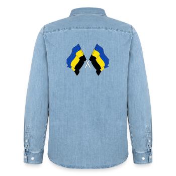 Two flags of the province of Gelderland - Men’s Organic Denim Shirt by Stanley/Stella - light wash - Back - AI Model Male 185 light (185cm)