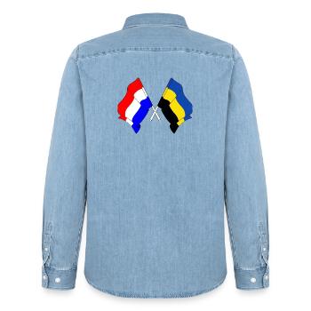 Drapeau Pays-Bas, Gueldre croisé - Chemise en denim homme bio Stanley/Stella - bleu clair délavé - Dos - AI Model Male 185 light (185cm)