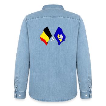 Flag Belgium, the Brussels Capital Region - Men’s Organic Denim Shirt by Stanley/Stella - light wash - Back - AI Model Male 185 light (185cm)