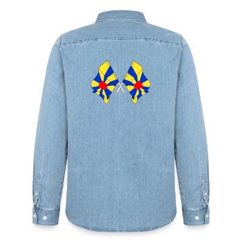 Deux drapeaux Flandre occidentale Belgique - Chemise en denim homme bio Stanley/Stella - bleu clair délavé - Dos - AI Model Male 185 light (185cm)