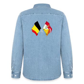 Flag of Belgium, flag Liège - Men’s Organic Denim Shirt by Stanley/Stella - light wash - Back - AI Model Male 185 light (185cm)