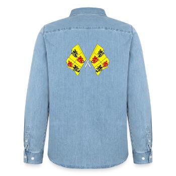 Two flags Hainaut Belgium - Men’s Organic Denim Shirt by Stanley/Stella - light wash - Back - AI Model Male 185 light (185cm)