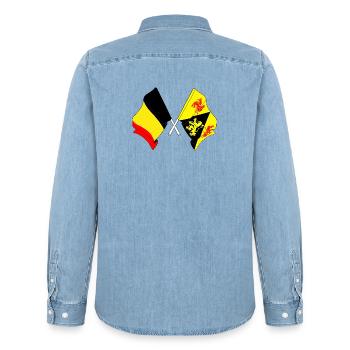 Flagge Belgien und Flagge Wallonisch-Brabant - Männer Jeanshemd Organic von Stanley/Stella - verwaschenes Hellblau - Hinten - AI Model Male 185 light (185cm)