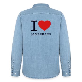I LOVE SAMARKAND - Männer Jeanshemd Organic von Stanley/Stella - verwaschenes Hellblau - Hinten - AI Model Male 185 light (185cm)