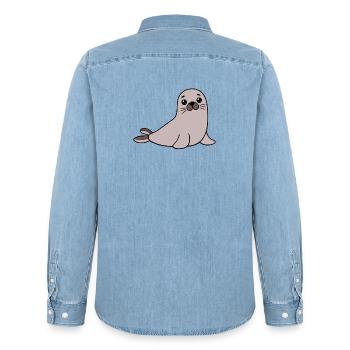 Robbe Seehund - Männer Jeanshemd Organic von Stanley/Stella - verwaschenes Hellblau - Hinten - AI Model Male 185 light (185cm)