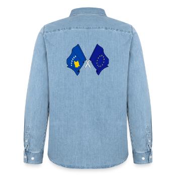Flag Kosovo Europe - Men’s Organic Denim Shirt by Stanley/Stella - light wash - Back - AI Model Male 185 light (185cm)