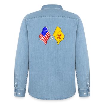 Flag USA and state of New Mexico crossed - Men’s Organic Denim Shirt by Stanley/Stella - light wash - Back - AI Model Male 185 light (185cm)