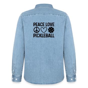 Frieden Liebe Pickleball - Männer Jeanshemd Organic von Stanley/Stella - verwaschenes Hellblau - Hinten - AI Model Male 185 light (185cm)
