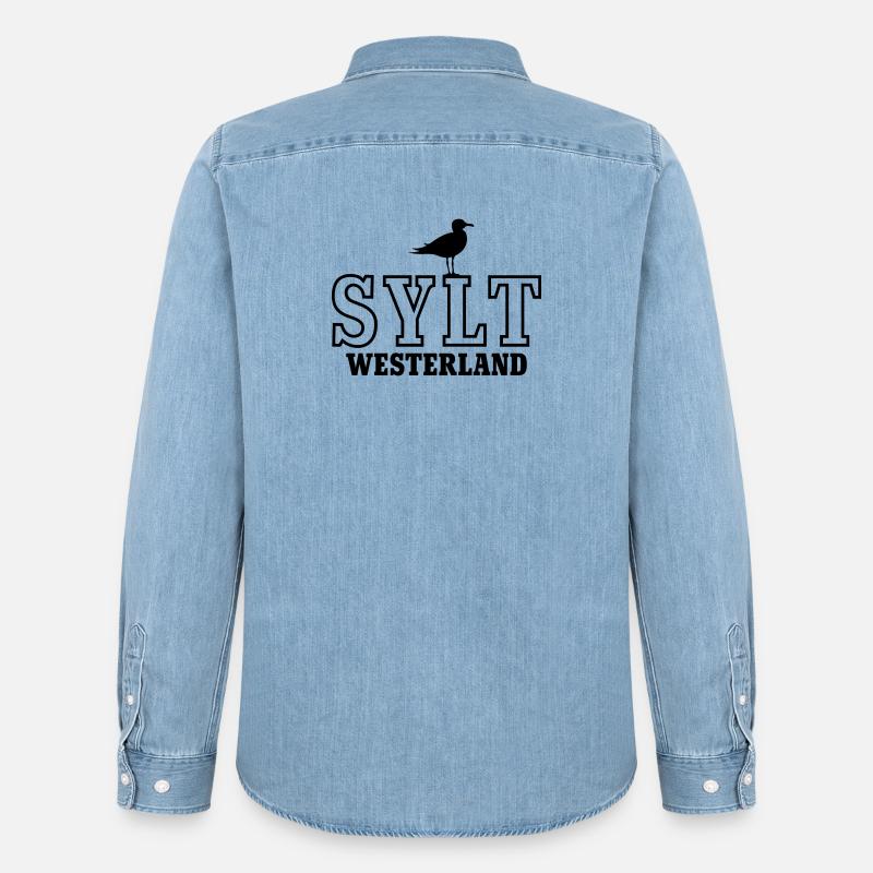 Sylt Westerland - Männer Jeanshemd Organic von Stanley/Stella - verwaschenes Hellblau