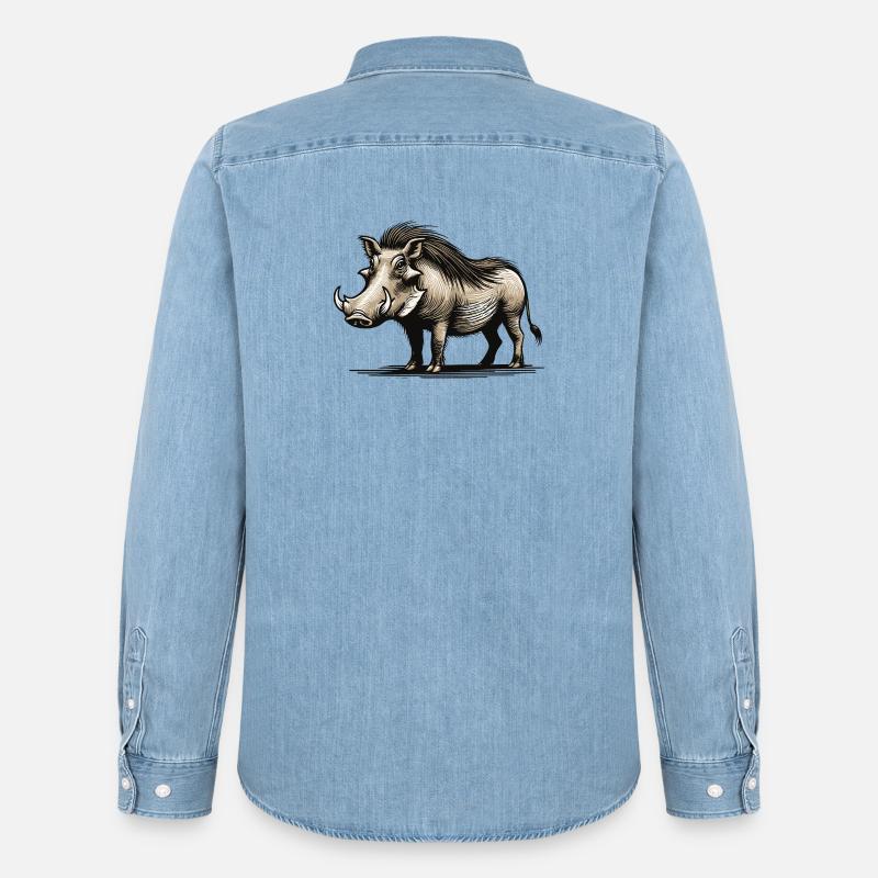 Warzenschwein - Männer Jeanshemd Organic von Stanley/Stella - verwaschenes Hellblau