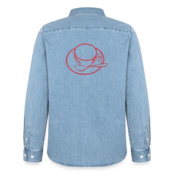 Kaffeeliebhaber - Männer Jeanshemd Organic von Stanley/Stella - verwaschenes Hellblau - Hinten - AI Model Male 185 light (185cm)