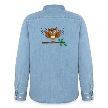 Eule fliegt raus - Männer Jeanshemd Organic von Stanley/Stella - verwaschenes Hellblau - Hinten - AI Model Male 185 light (185cm)