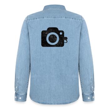 Conception de logo de caméra - Chemise en denim homme bio Stanley/Stella - bleu clair délavé - Dos - AI Model Male 185 light (185cm)