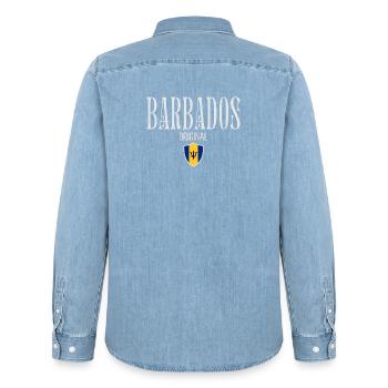 Ursprünglich aus Barbados, geboren in Barbados - Männer Jeanshemd Organic von Stanley/Stella - verwaschenes Hellblau - Hinten - AI Model Male 185 light (185cm)