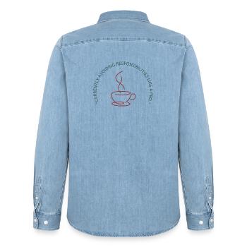 Minimalist Coffee Cup Line Art Design - Men’s Organic Denim Shirt by Stanley/Stella - light wash - Back - AI Model Male 185 light (185cm)