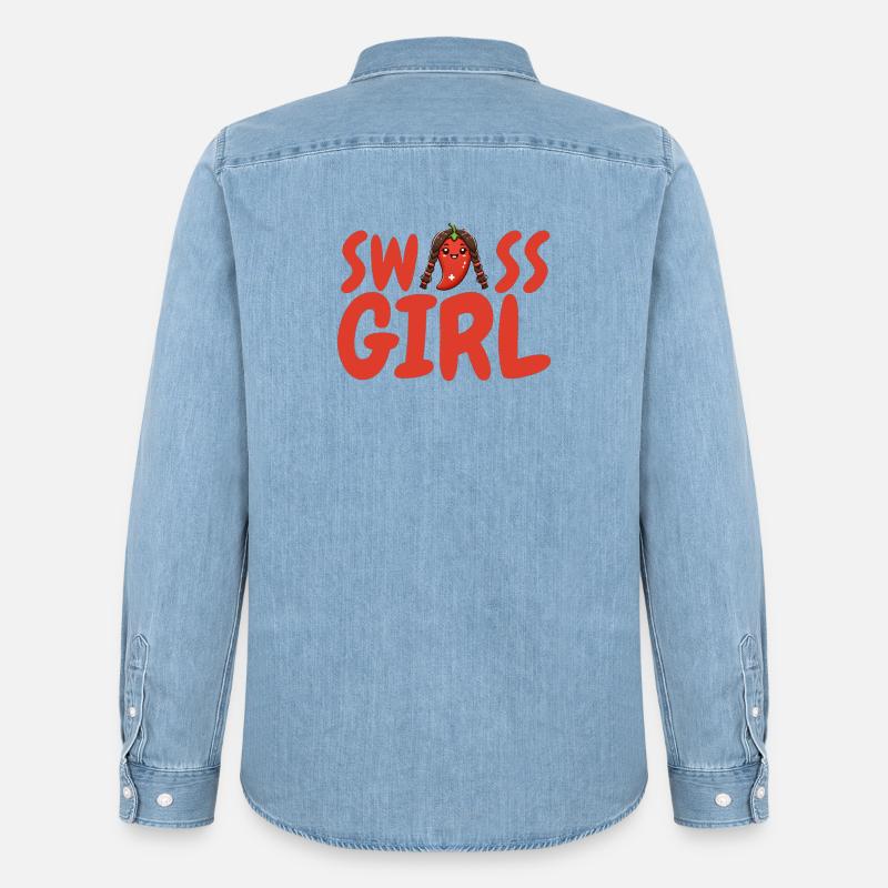 Heisser Chili-Pfeffer  als Schweizer Mädchen - Männer Jeanshemd Organic von Stanley/Stella - verwaschenes Hellblau