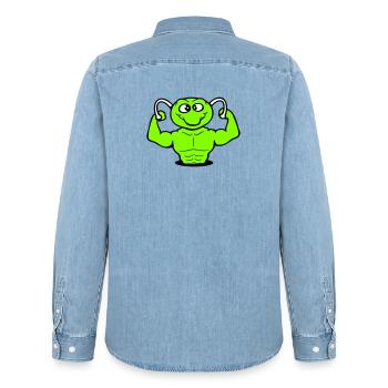 Raupe Bodybuilder Muskelaufbau Stark Fitness Gym - Männer Jeanshemd Organic von Stanley/Stella - verwaschenes Hellblau - Hinten - AI Model Male 185 light (185cm)