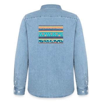 Farbenfroher Boho Wintermuster - Männer Jeanshemd Organic von Stanley/Stella - verwaschenes Hellblau - Hinten - AI Model Male 185 light (185cm)