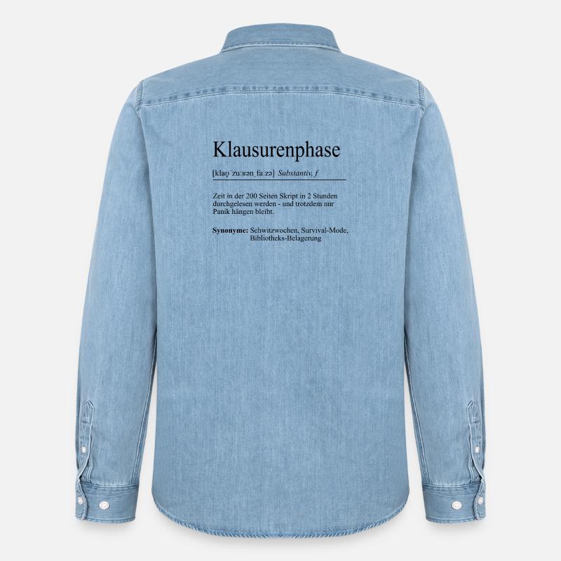 Unispruch "Klausurenphase" Geschenk, Studenten - Männer Jeanshemd Organic von Stanley/Stella - verwaschenes Hellblau