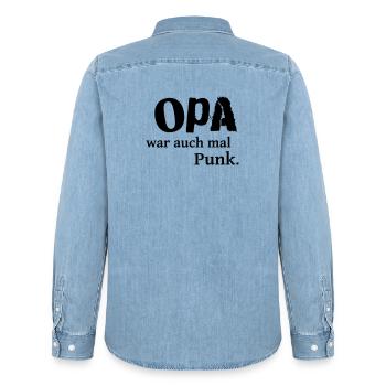 Grandpa was also a punk once - Men’s Organic Denim Shirt by Stanley/Stella - light wash - Back - AI Model Male 185 light (185cm)