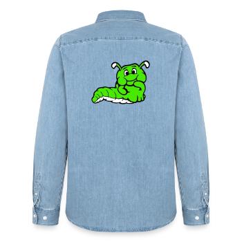 Caterpillar Worm Shy Friendly Curious Looking - Men’s Organic Denim Shirt by Stanley/Stella - light wash - Back - AI Model Male 185 light (185cm)