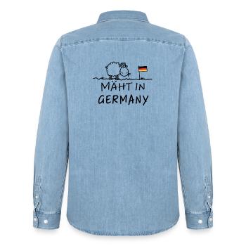 Mäht in Germany – Lustiger Schaf Spruch - Männer Jeanshemd Organic von Stanley/Stella - verwaschenes Hellblau - Hinten - AI Model Male 185 light (185cm)