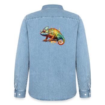 Cham_2 - Männer Jeanshemd Organic von Stanley/Stella - verwaschenes Hellblau - Hinten - AI Model Male 185 light (185cm)