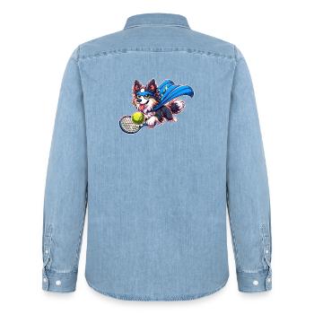 Superheld Corgi Mit Tennisball Und Umhang - Männer Jeanshemd Organic von Stanley/Stella - verwaschenes Hellblau - Hinten - AI Model Male 185 light (185cm)