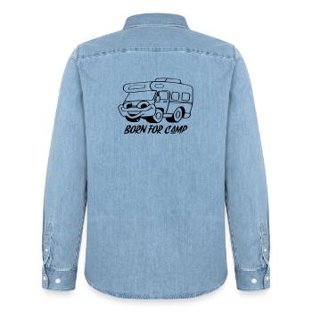 Born for Camp - Männer Jeanshemd Organic von Stanley/Stella - verwaschenes Hellblau - Hinten - AI Model Male 185 light (185cm)