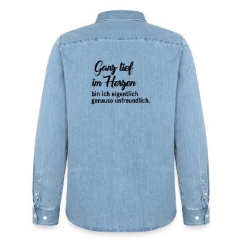 Ganz tief im Herzen - Männer Jeanshemd Organic von Stanley/Stella - verwaschenes Hellblau - Hinten - AI Model Male 185 light (185cm)