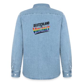 L’Allemagne, c’est la diversité - Logo Cool Pride - Chemise en denim homme bio Stanley/Stella - bleu clair délavé - Dos - AI Model Male 185 light (185cm)