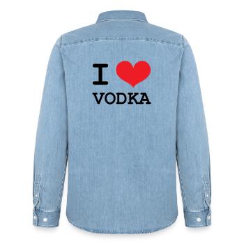 I Love Vodka - Alcool - Chemise en denim homme bio Stanley/Stella - bleu clair délavé - Dos - AI Model Male 185 light (185cm)