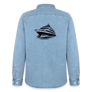 Cruise yacht with full waves ride ahead - Men’s Organic Denim Shirt by Stanley/Stella - light wash - Back - AI Model Male 185 light (185cm)