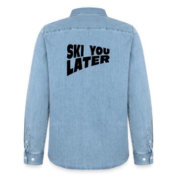 Ski You Later Fun Ski Spruch - Männer Jeanshemd Organic von Stanley/Stella - verwaschenes Hellblau - Hinten - AI Model Male 185 light (185cm)