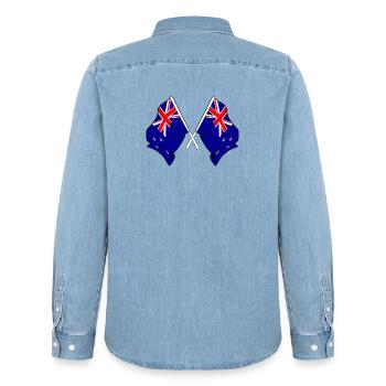 Neuseeland Cross-Flaggen - Männer Jeanshemd Organic von Stanley/Stella - verwaschenes Hellblau - Hinten - AI Model Male 185 light (185cm)