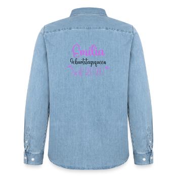 Emilia Geburtstagsqueen Seit 2020 Geburtstag - Männer Jeanshemd Organic von Stanley/Stella - verwaschenes Hellblau - Hinten - AI Model Male 185 light (185cm)