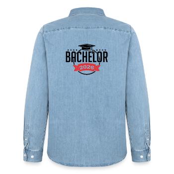 Licence 2026 Remise des diplômes - Chemise en denim homme bio Stanley/Stella - bleu clair délavé - Dos - AI Model Male 185 light (185cm)