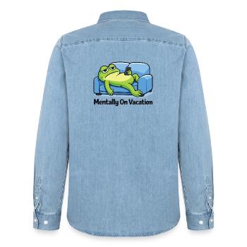 Funny Frog Meme  - Chemise en denim homme bio Stanley/Stella - bleu clair délavé - Dos - AI Model Male 185 light (185cm)