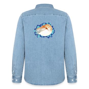 Nautilus Pompilius - Retro Marine Art - Men’s Organic Denim Shirt by Stanley/Stella - light wash - Back - AI Model Male 185 light (185cm)