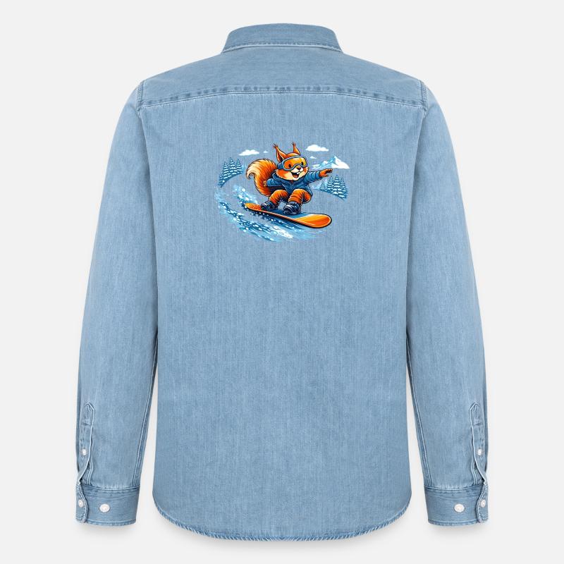 Lustiges Snowboard Eichhörnchen – Winter Fun - Männer Jeanshemd Organic von Stanley/Stella - verwaschenes Hellblau