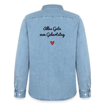 Alles Gute zum Geburtstag. Autriche. ANNIVERSAIRE. - Chemise en denim homme bio Stanley/Stella - bleu clair délavé - Dos - AI Model Male 185 light (185cm)