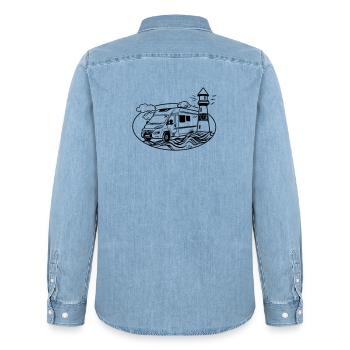 Wohnmobil am Meer  - Männer Jeanshemd Organic von Stanley/Stella - verwaschenes Hellblau - Hinten - AI Model Male 185 light (185cm)