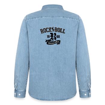 Rock and Roll Oldschool Logo-Design - Männer Jeanshemd Organic von Stanley/Stella - verwaschenes Hellblau - Hinten - AI Model Male 185 light (185cm)