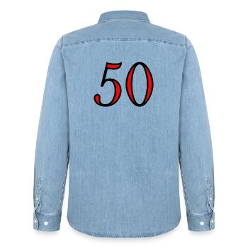 50. 50 JAHRE. 50-JÄHRIGES JUBILÄUM. 50-JÄHRIGES JUBILÄUM. - Männer Jeanshemd Organic von Stanley/Stella - verwaschenes Hellblau - Hinten - AI Model Male 185 light (185cm)